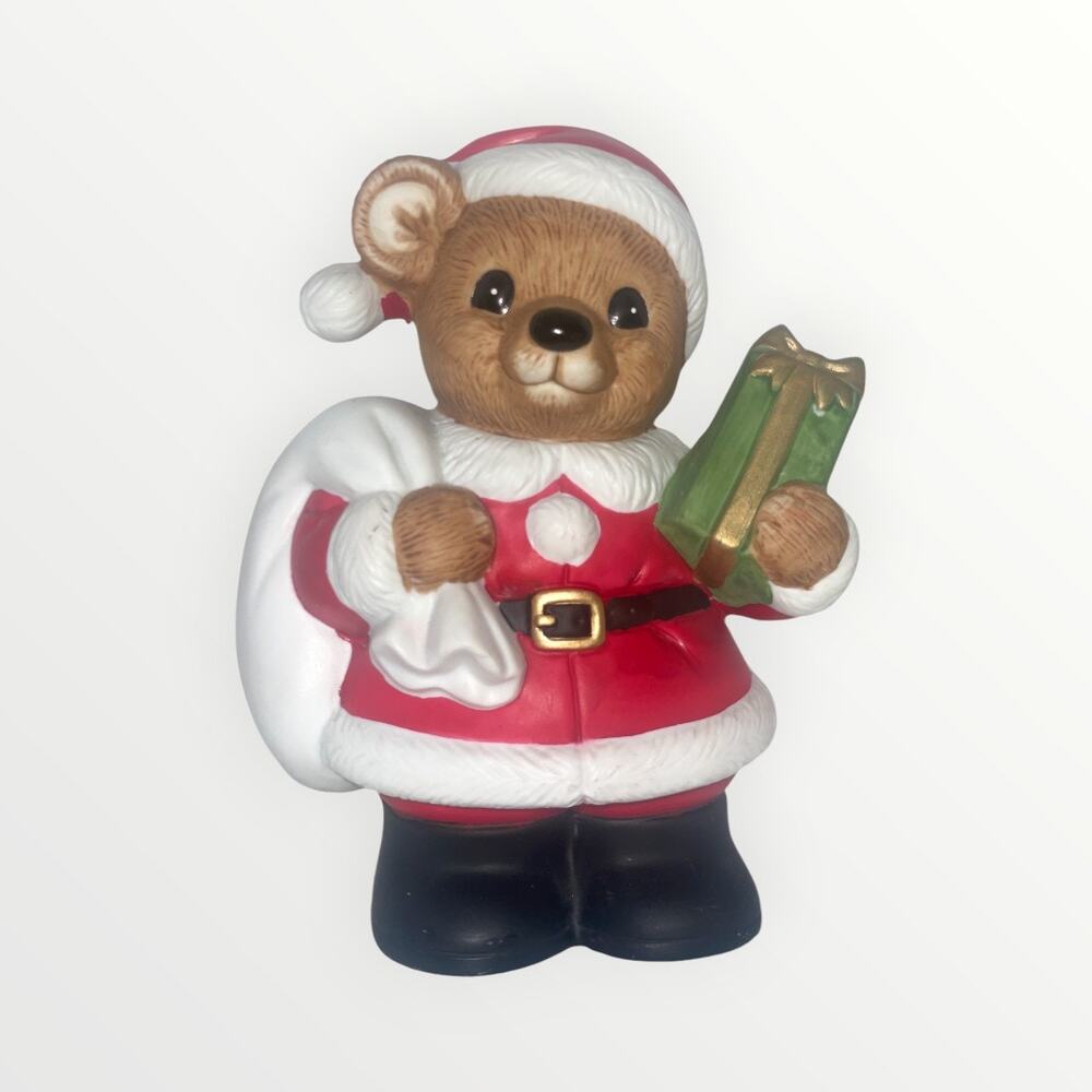 Vintage Teddy Bear Santa Bank, Homco Figurine, EUC